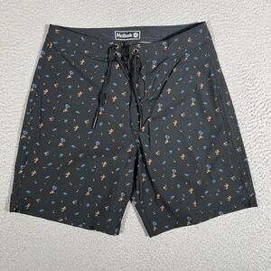 Mollusk Shorts Mens 30 Black Floral Boardshorts Surf Swim Drawstring Beach Logo